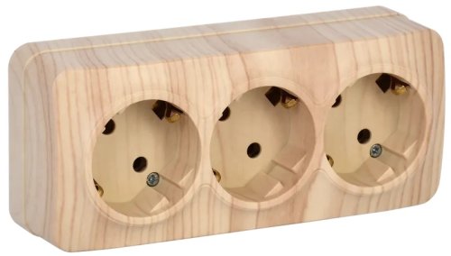 Розетка с заземлением накладная IEK Glory РС23-3-ХС 3-м. сосна картинка